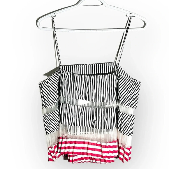 New Club Monaco Sunburst Pleated Sheer Tank Blouse size L - Picture 4 of 7